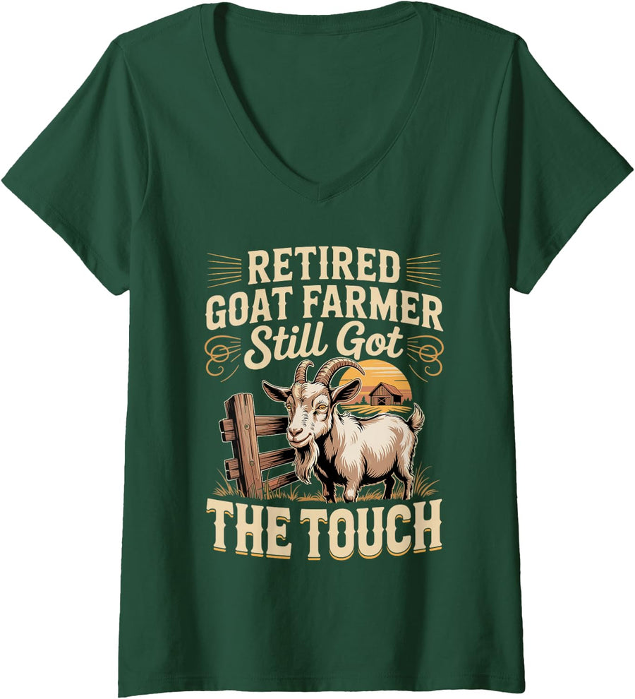 Women's Retired Goat Farmer Still Got the Touch V-Neck T-Shirt - Dark Green