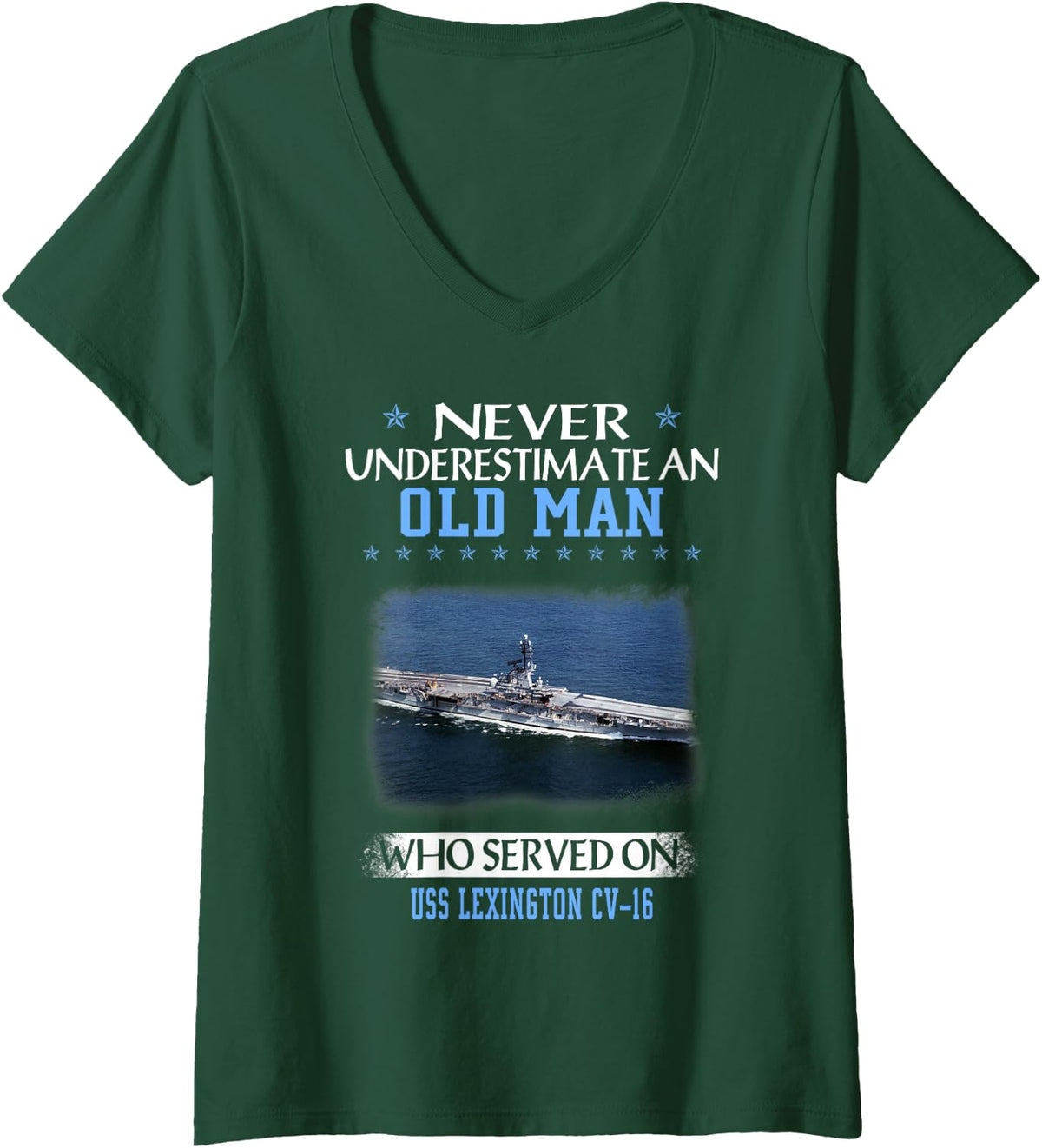Womens USS Lexington CV-16 Veterans Day Father Day V-Neck T-Shirt - Dark Green