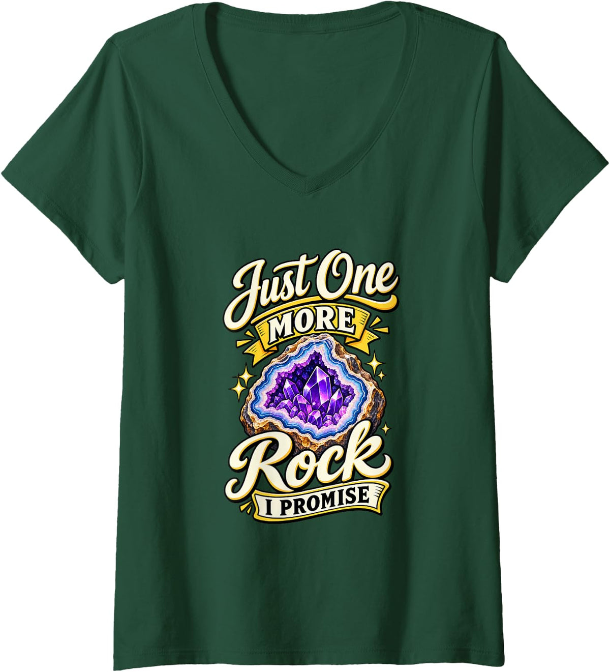 Women's Geology Lover Funny Crystal Collector V-Neck T-Shirt - Dark Green