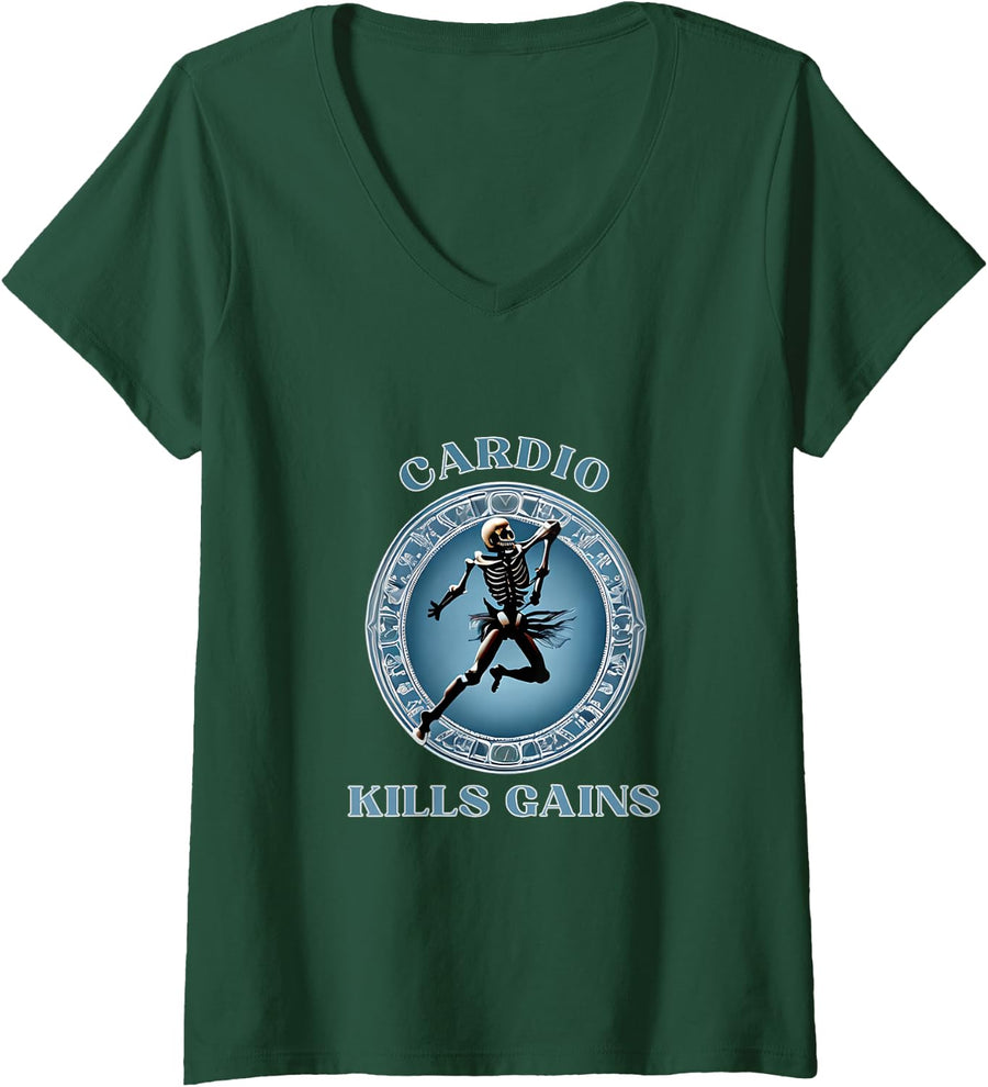 Women's Cardio Kills the Gains V-Neck T-Shirt - Dark Green