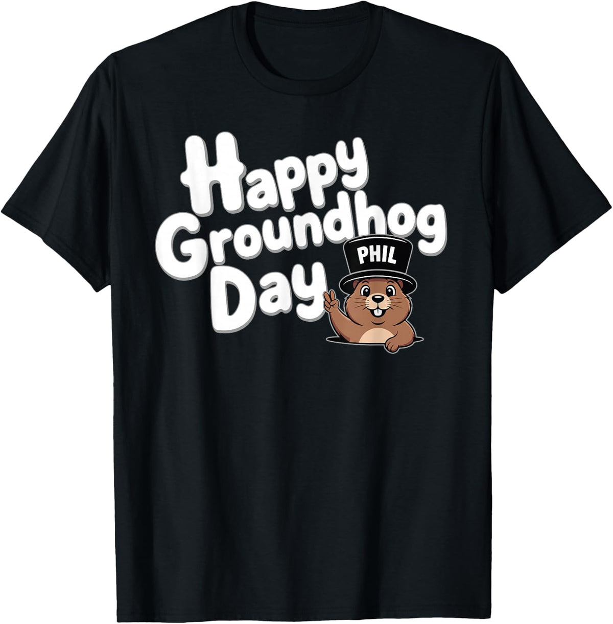 Cute Punxy Phil's Groundhog Day Costume February 2nd Holiday T-Shirt - Black