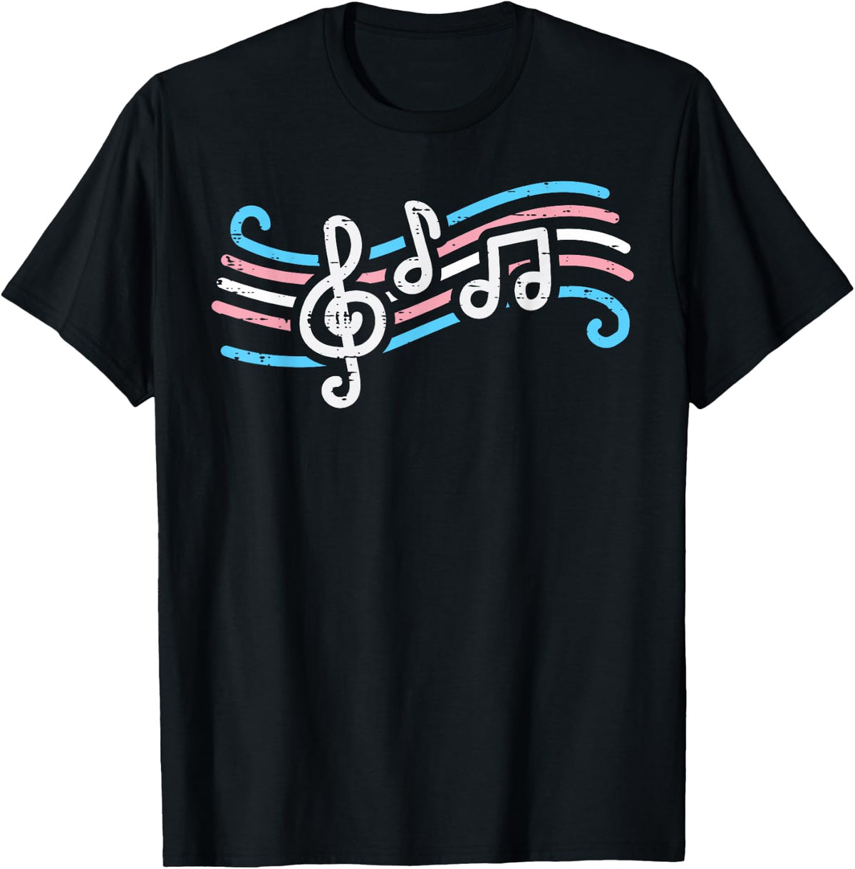 Transgender Musical Notes Trans Pride Flag T-Shirt Tee for Men Women LGBTQ - Black