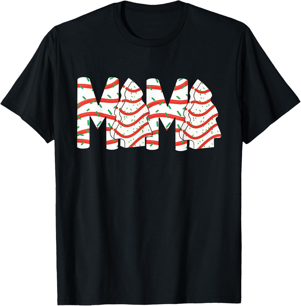 Mama Christmas Tree Cake Winter Holiday Xmas Women Costume T-Shirt - Black