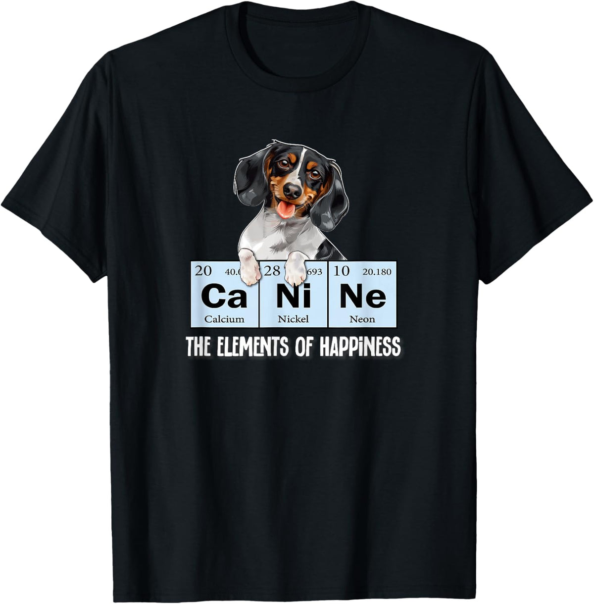 Funny Elements Happiness Piebald Dachshund T-Shirt Tee For Dog Lovers Men Women - Black