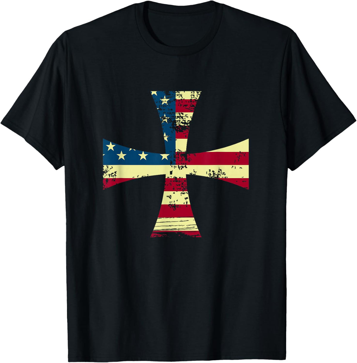 USA Flag Knights Templar - Maltese Cross Silhouette T-Shirt - Black