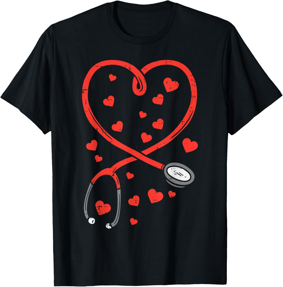 Heart Stethoscope Cute Nurse Valentines Day RN ICU ER Women T-Shirt - Black