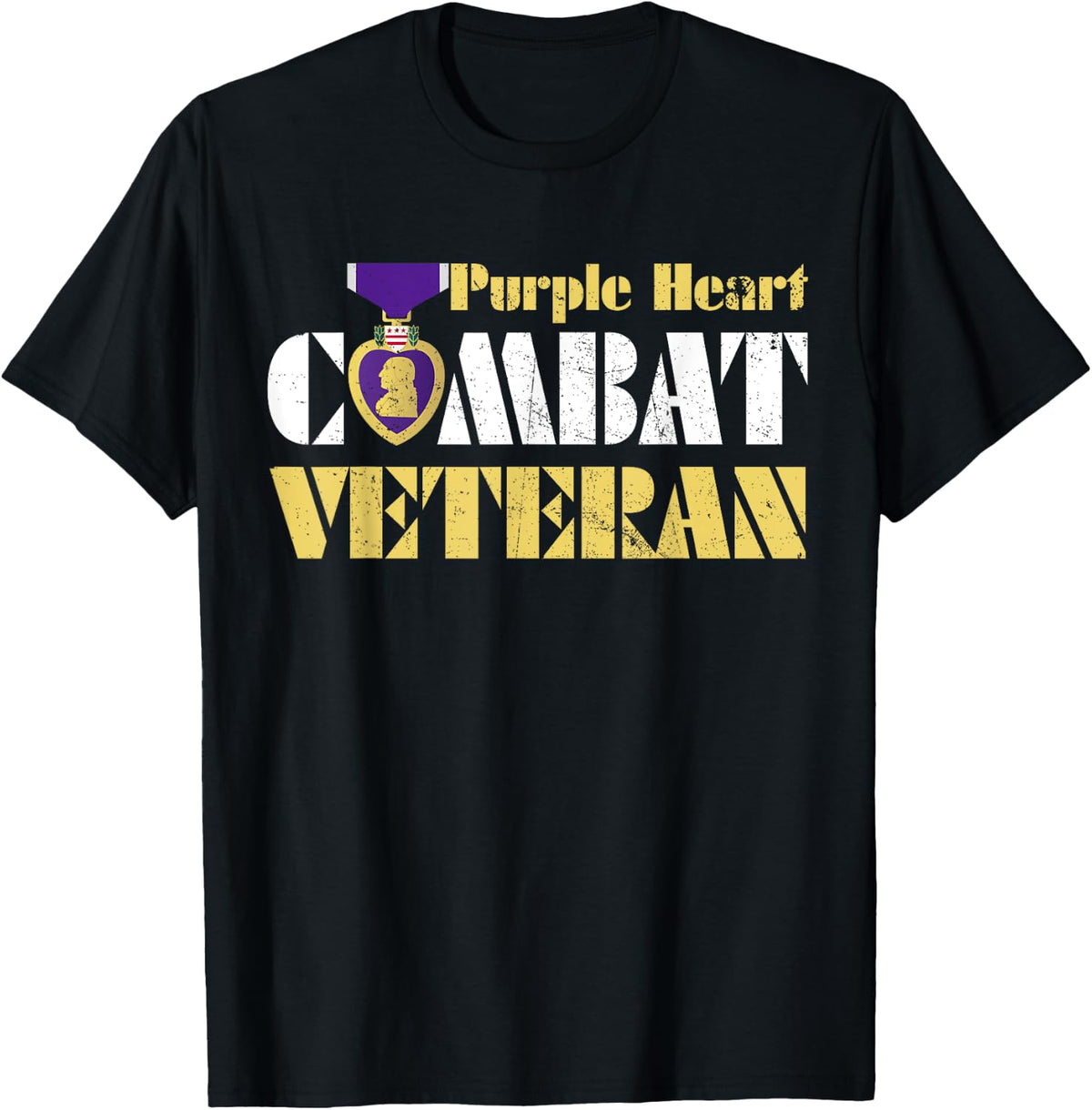 Purple Heart Combat Veteran Purple Heart Day US Military T-Shirt - Black