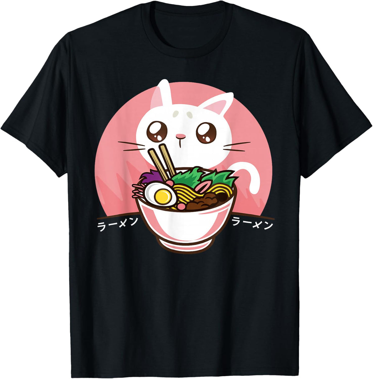 Cat Ramen Shirt Kawaii Japanese Noodles Anime Cat Lover Tee T-Shirt Gift - Black