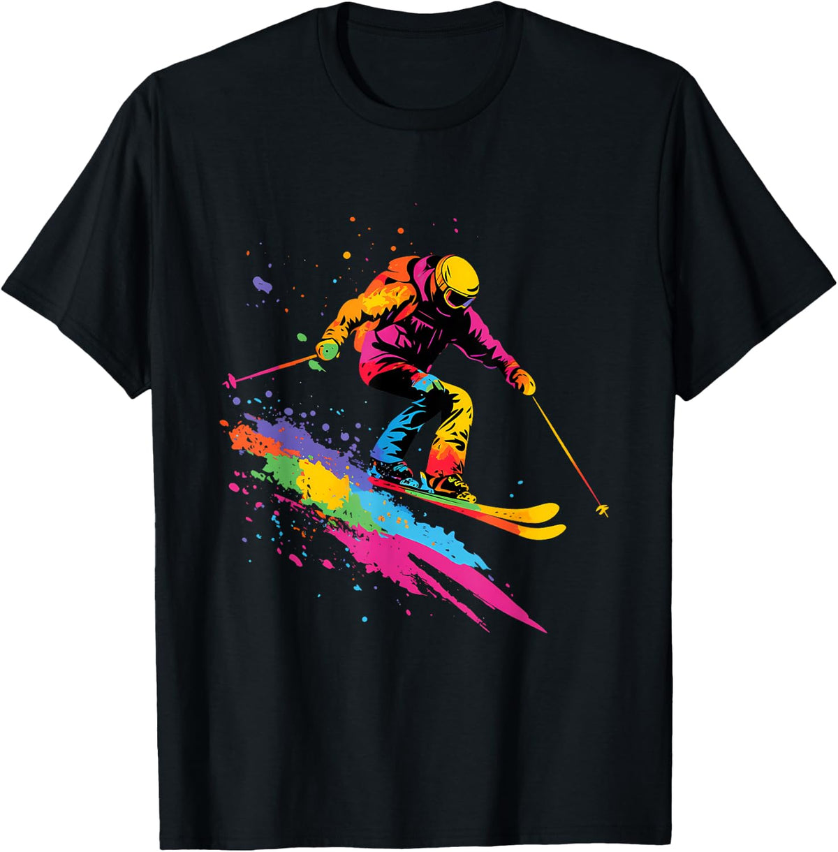 Colorful Skiing Ski T-Shirt - Black