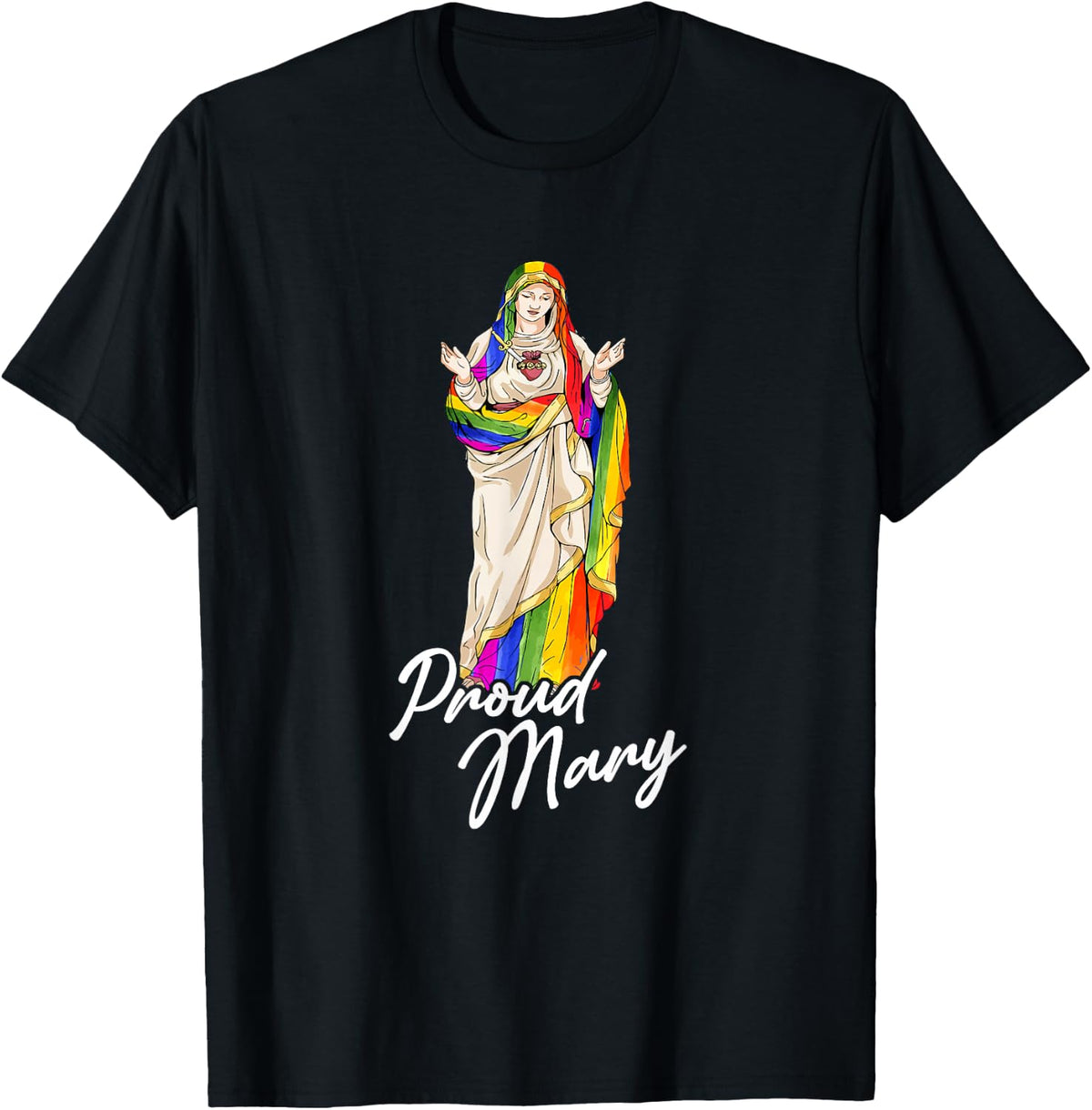 Proud LGBT Mary Rainbow Flag Gay Pride Support LGBTQ T-Shirt Tee - Black