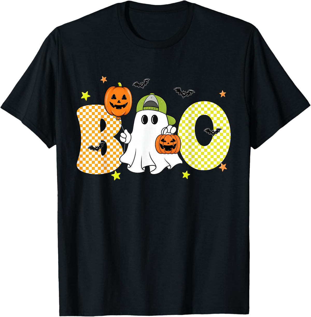 Cute Boo Ghost Pumpkin Halloween Spooky Vibes Boys Kids T-Shirt - Black