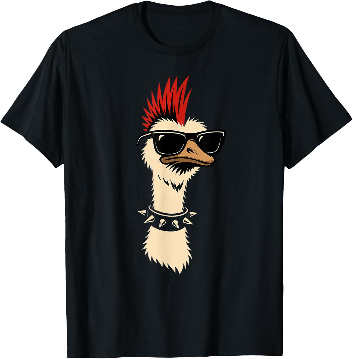 Funny Punk Ostrich Mohawk, Rock and Roll Band, Animal Lover T-Shirt - Black