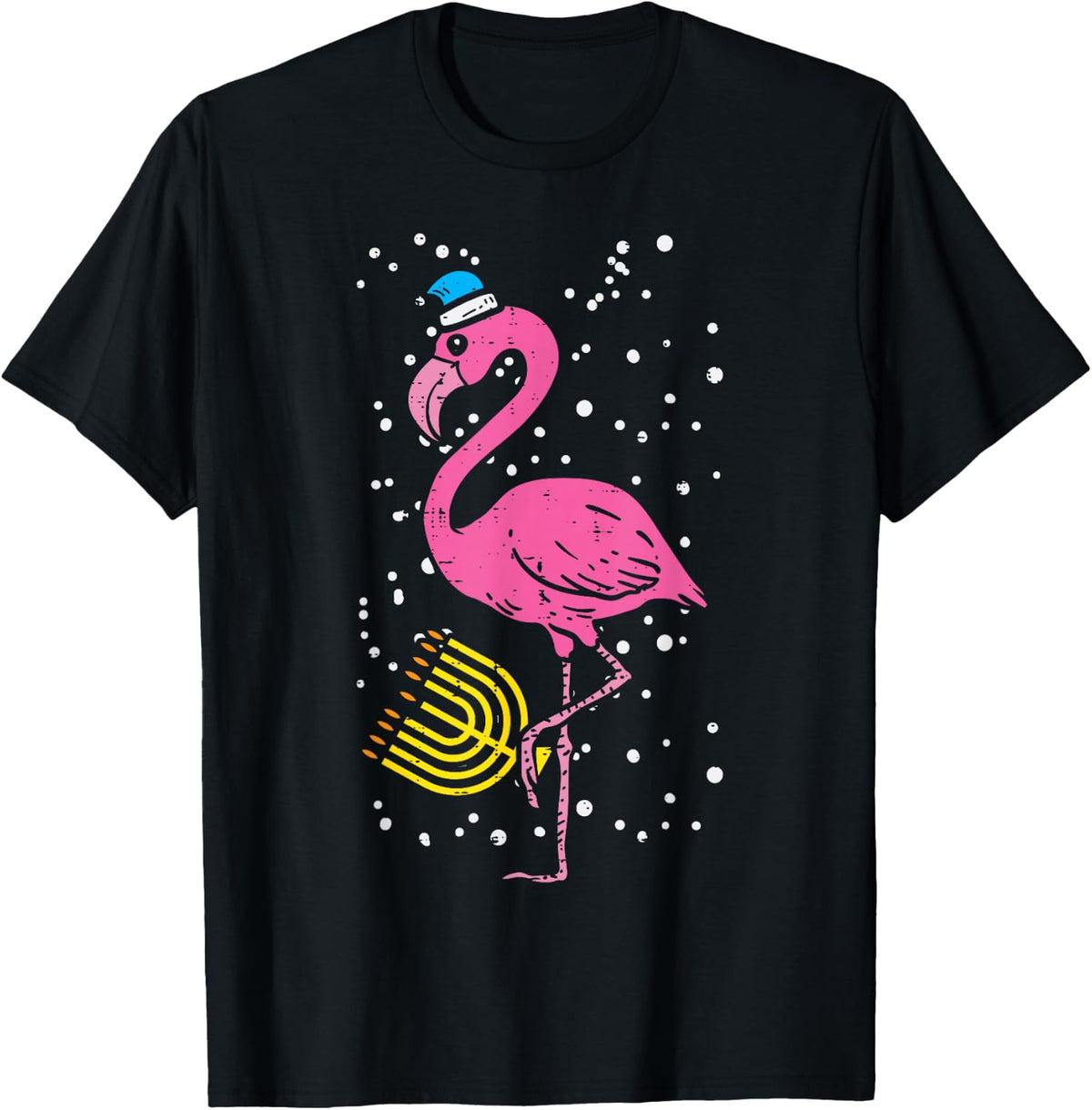 Jewish Flamingo Menorah Bird Lover Hanukkah Chanukah Gift T-Shirt - Black