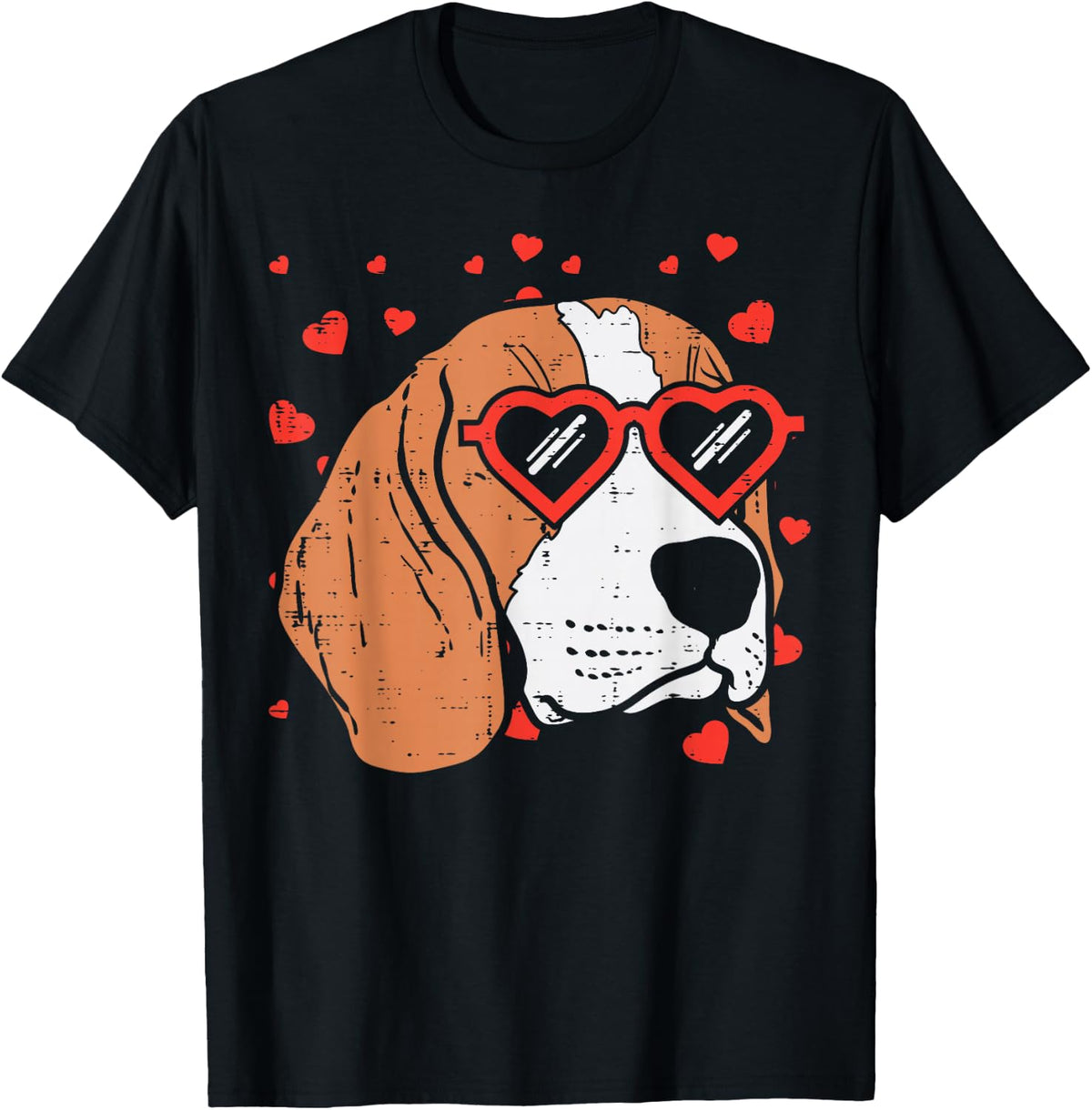 Beagle Face Heart Glasses Cute Valentines Day Dog Lover Gift T-Shirt - Black