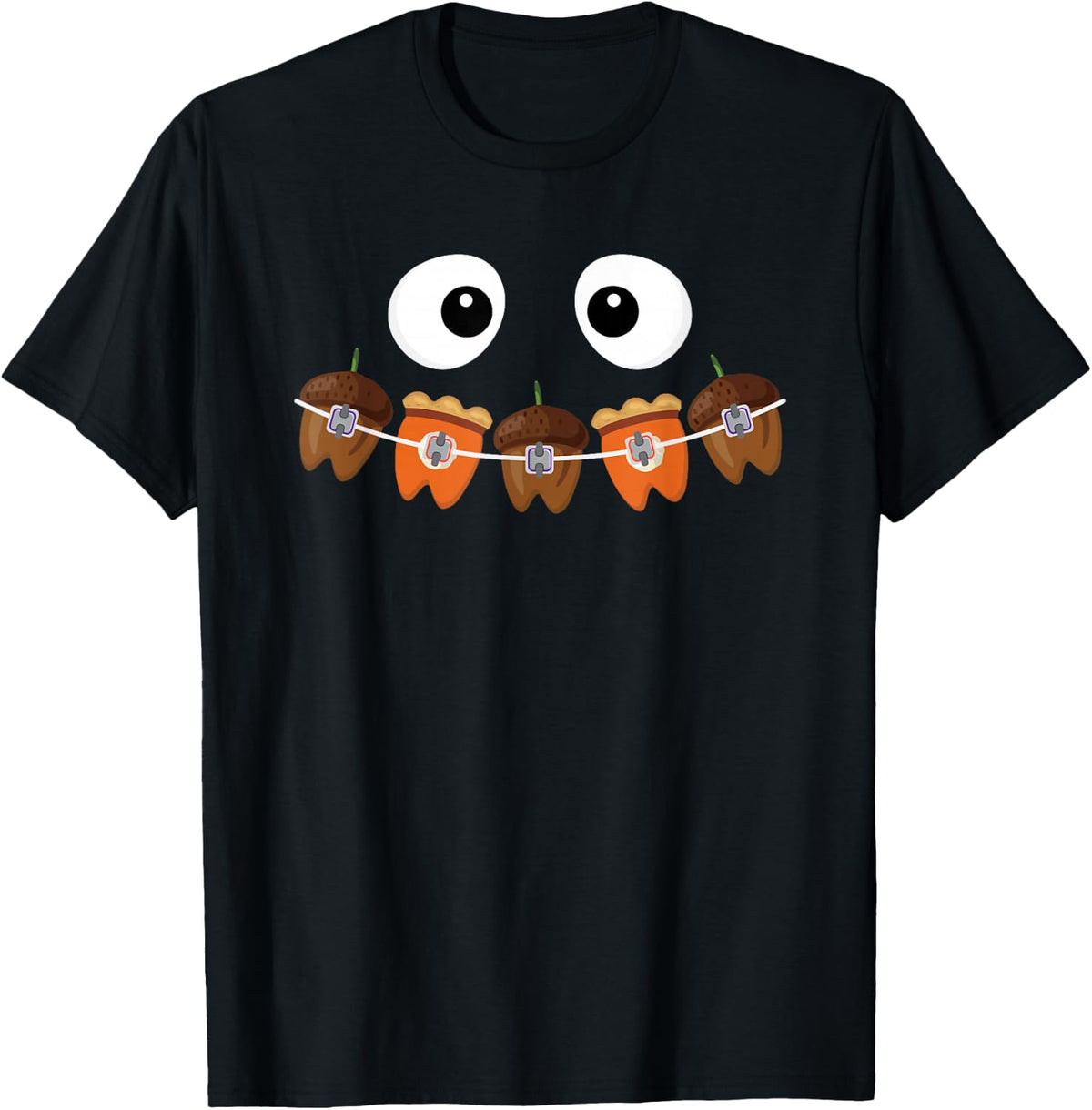 Orthodontic Thanksgiving Fall Pumpkin Pie Acorn Dental Brace T-Shirt - Black