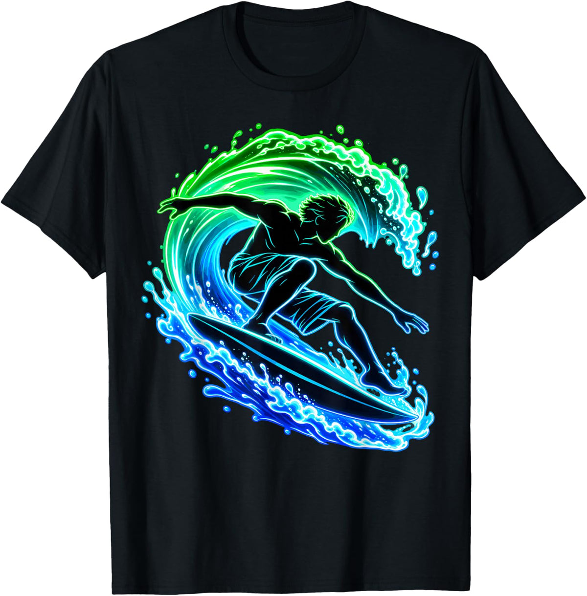 Funny Surfer Ocean Wave Surfing Surfboard Water Sports T-Shirt - Black