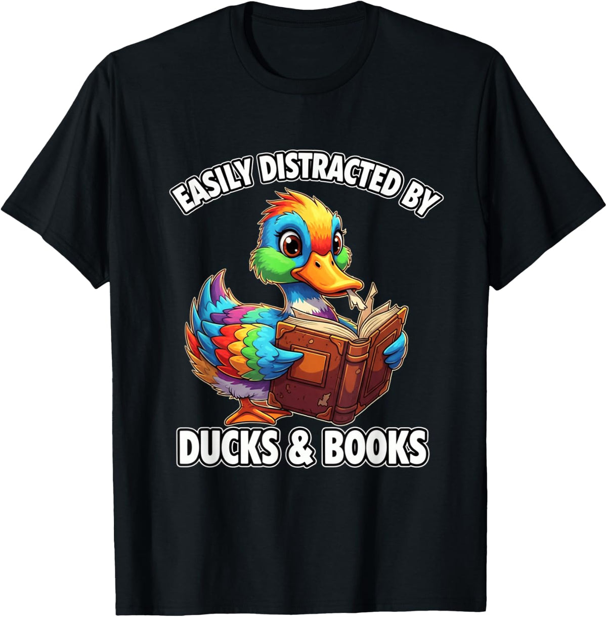 Funny Cool Vintage Easily Distracted By Ducks & Books Lover T-Shirt - Black