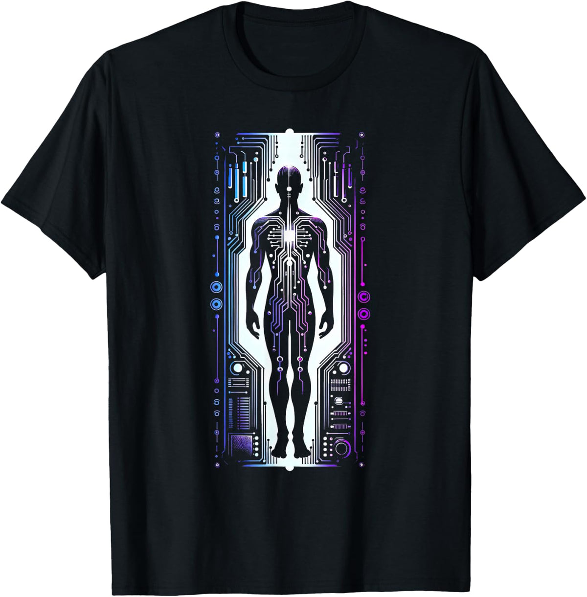 Retro Futuristic Circuit Board Cyberpunk T-Shirt - Black