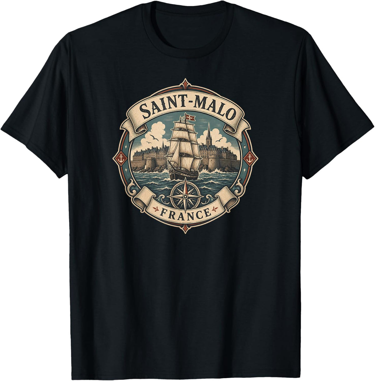 Saint-Malo France Mariner T-Shirt - Black