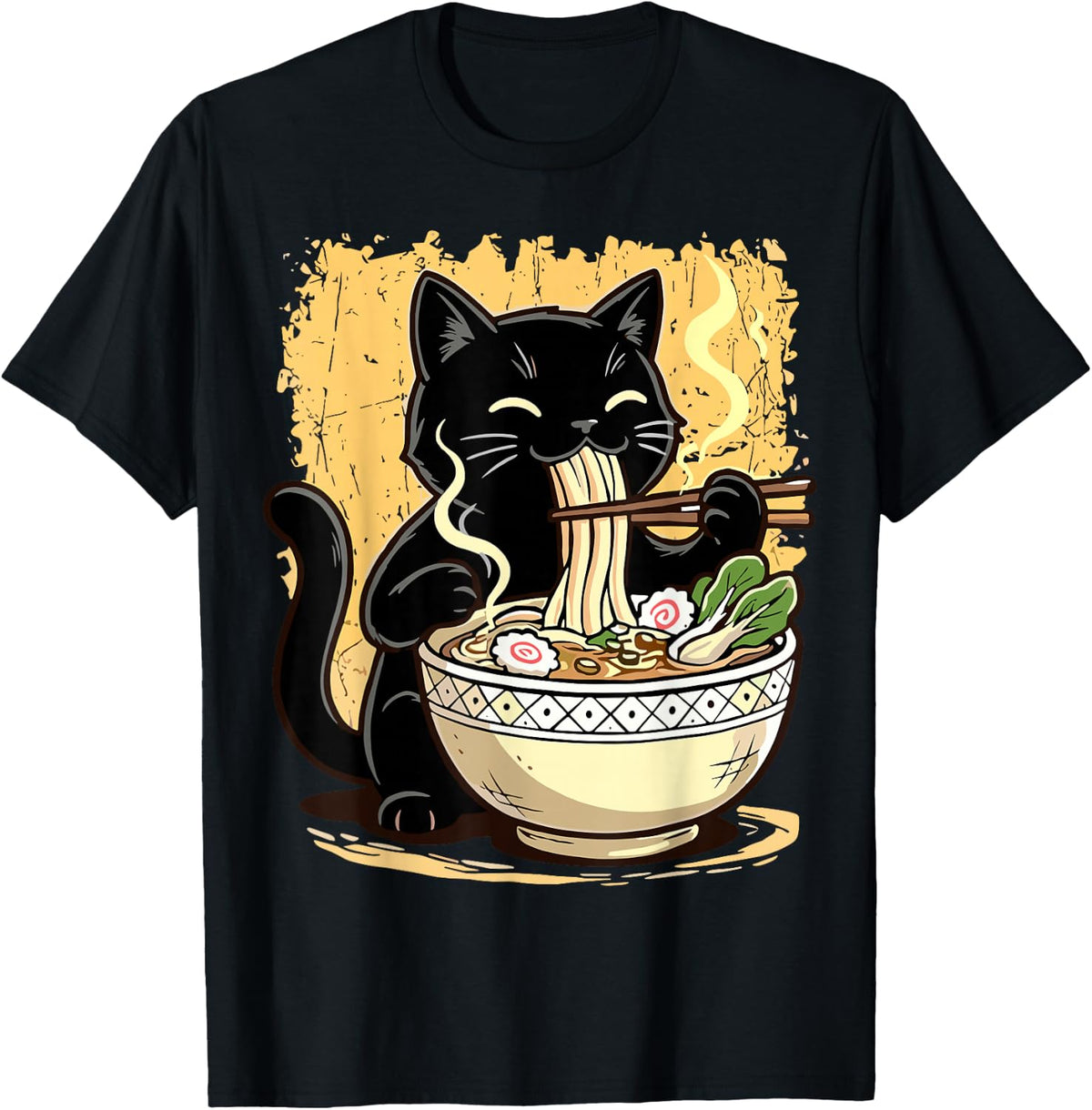 Ramen Japanese Kawaii Cat T-Shirt - Black