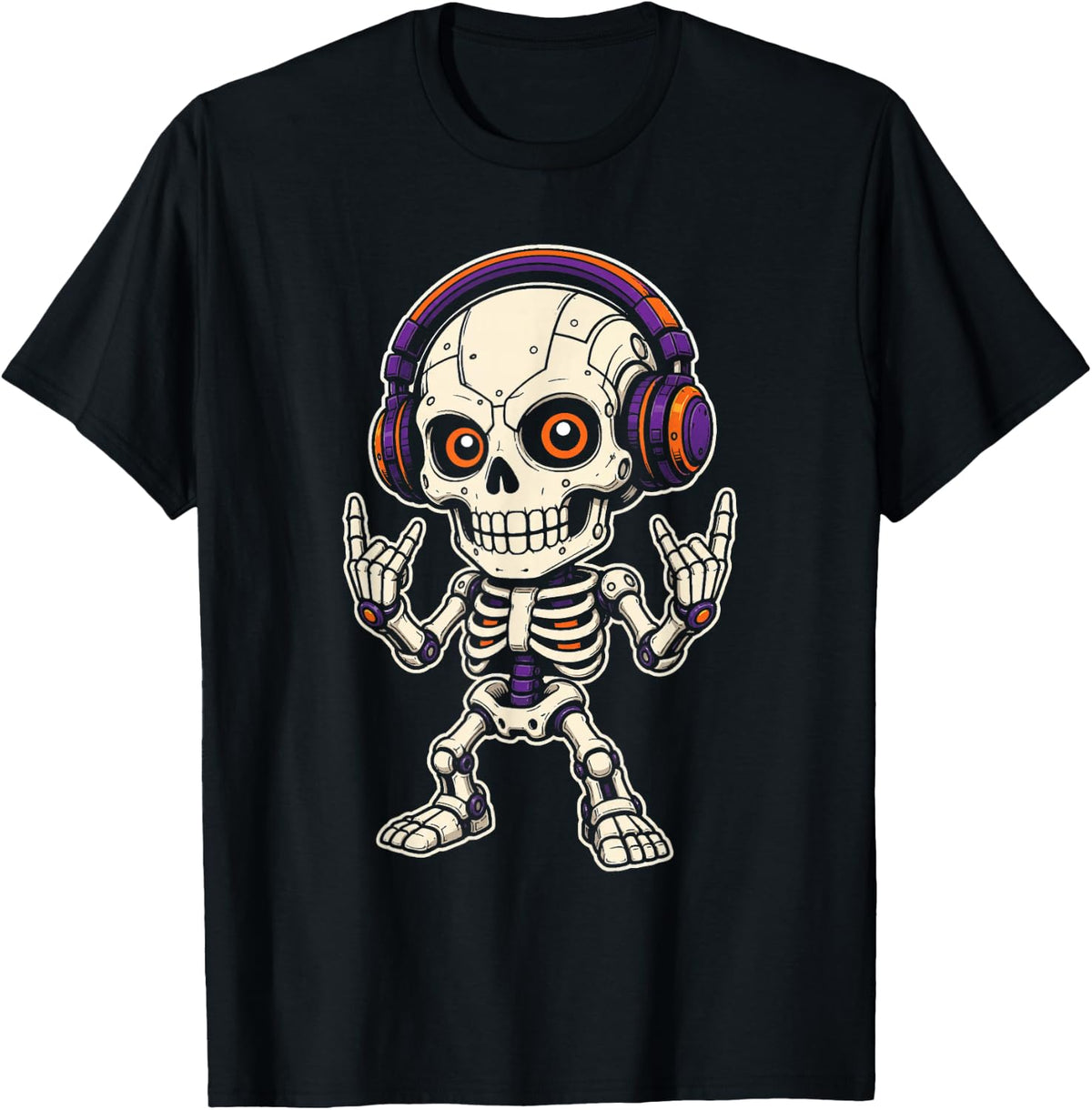 Halloween Robot Skull Headphones Rock Music Spooky T-Shirt - Black