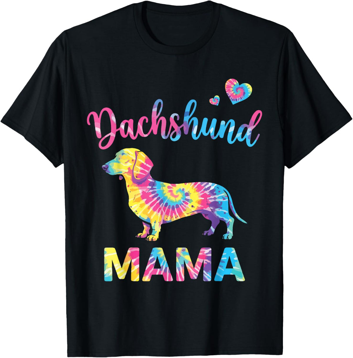 Dachshund Mama Tie Dye Dog Mom Colorful Graphic T-Shirt - Black