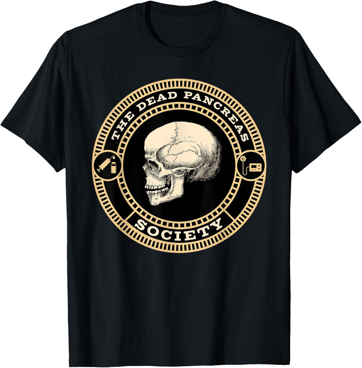 Dead Pancreas Society Type One Diabetes T1D Awareness Skull T-Shirt - Black