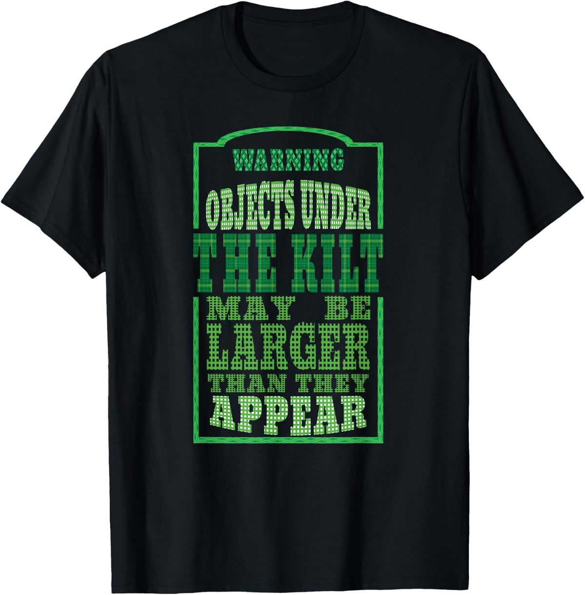 Funny Kilt Shirt for Men Irish Green Plaid Print St Patricks T-Shirt - Black
