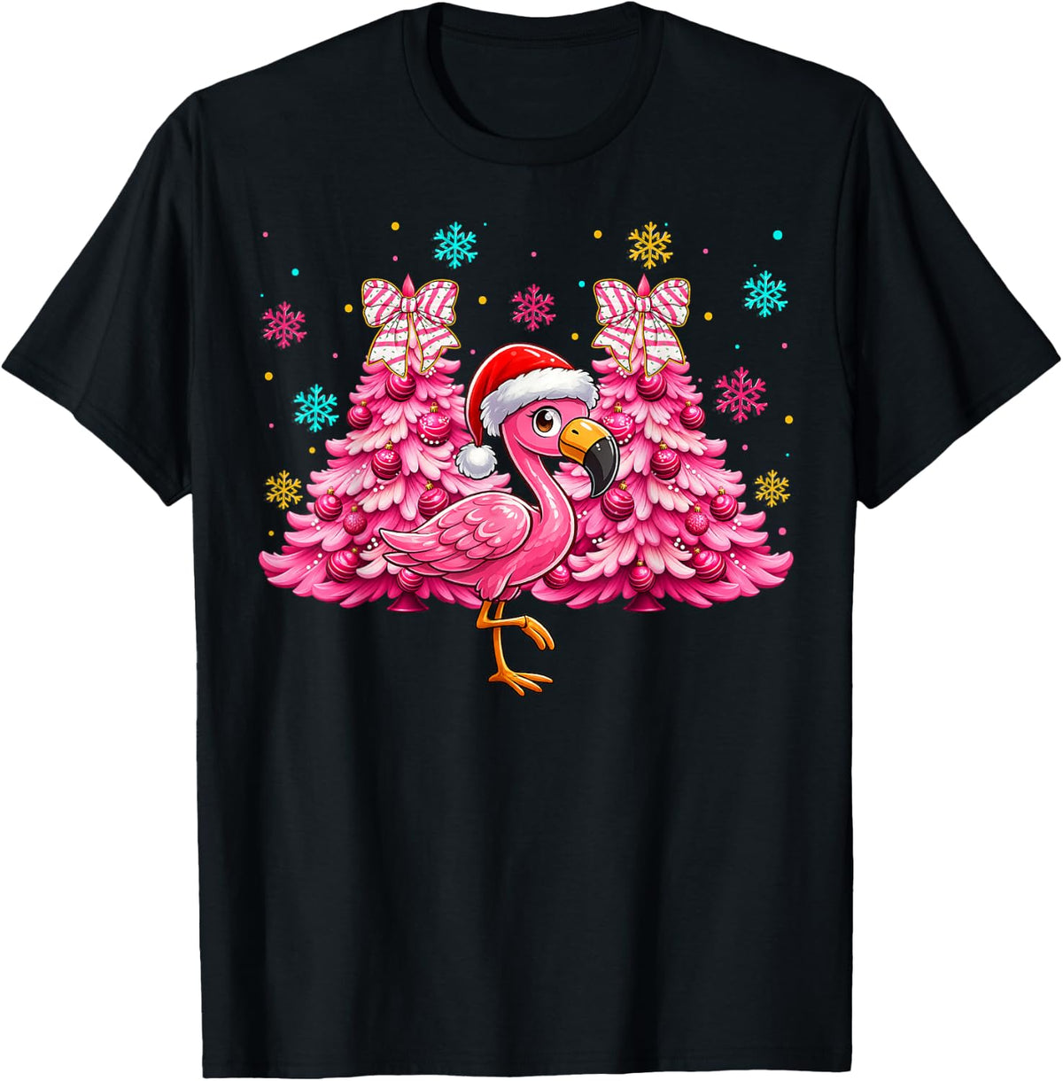 Matching Christmas Flamingo Lover Kids Boys Girls Xmas Party T-Shirt - Black