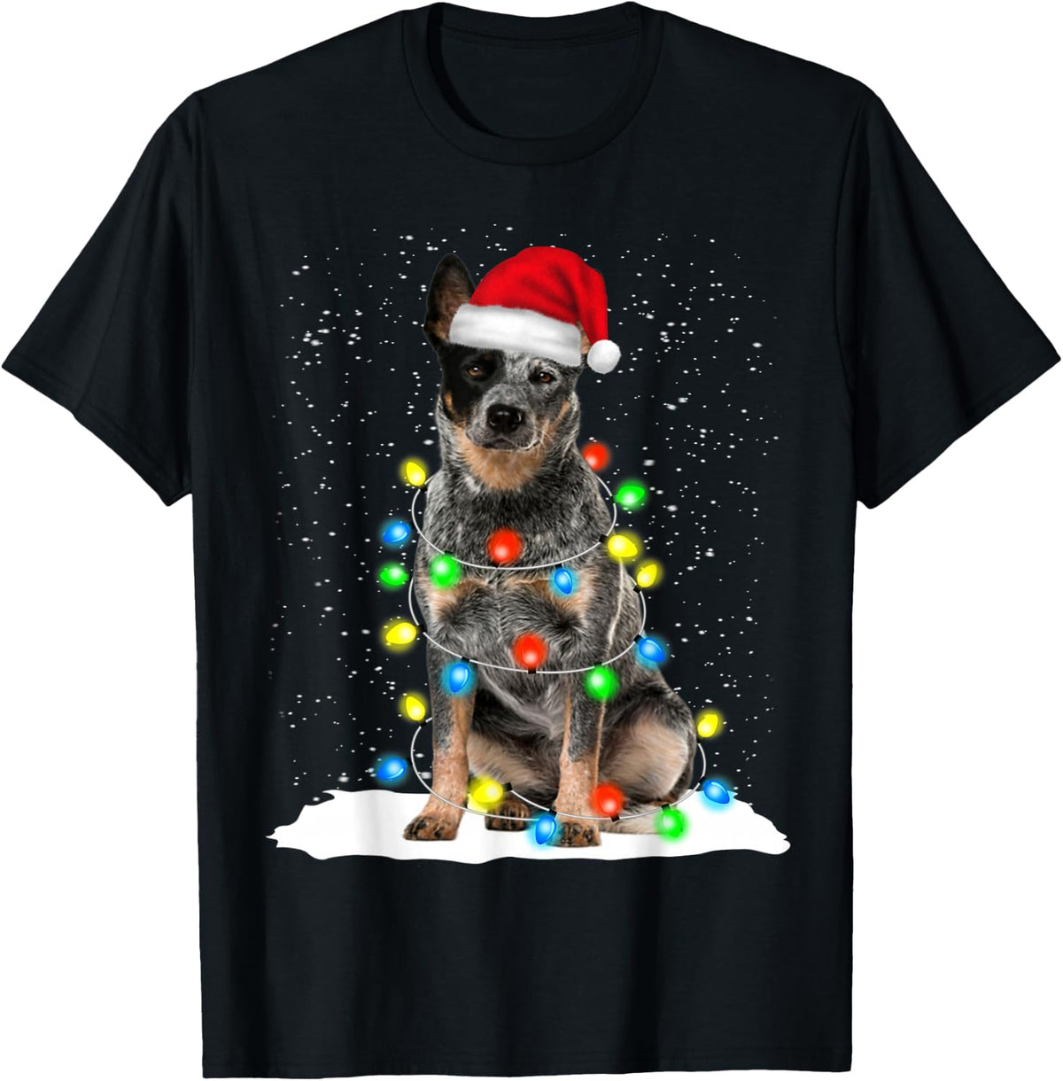 Blue Heeler Christmas Light Funny Gift for Dog Lover T-Shirt for Men Women - Black