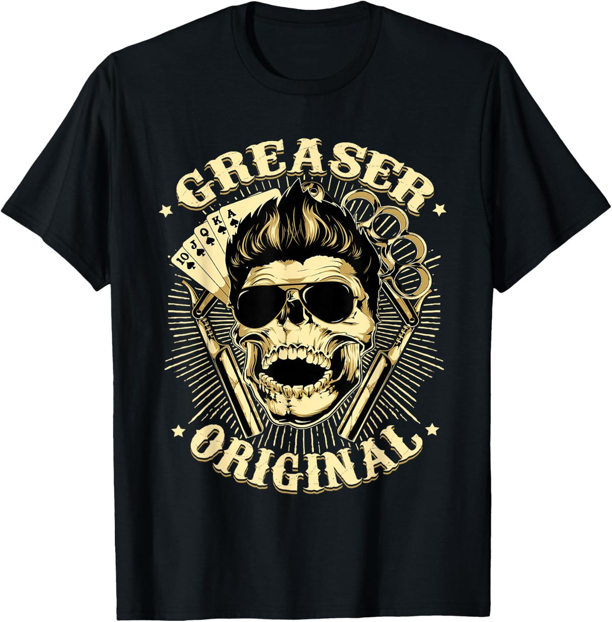 Rockabilly Skull Shirt For Men Women Rocker Greaser Biker T-Shirt - Black