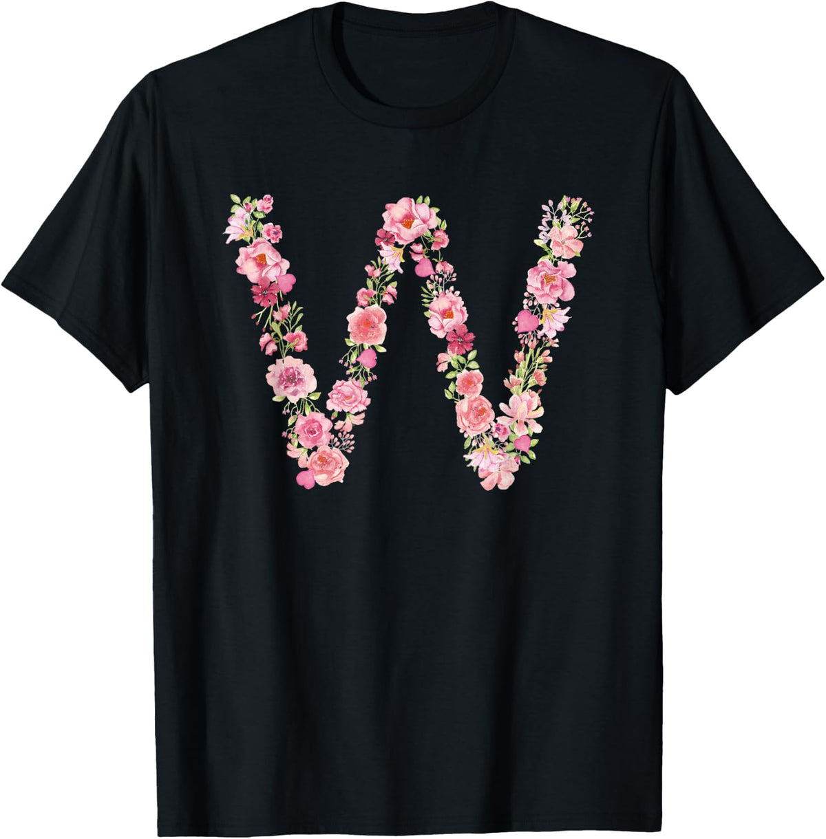 Cool Initial Alphabet Monogram Flowers Gifts Floral Letter W T-Shirt - Black