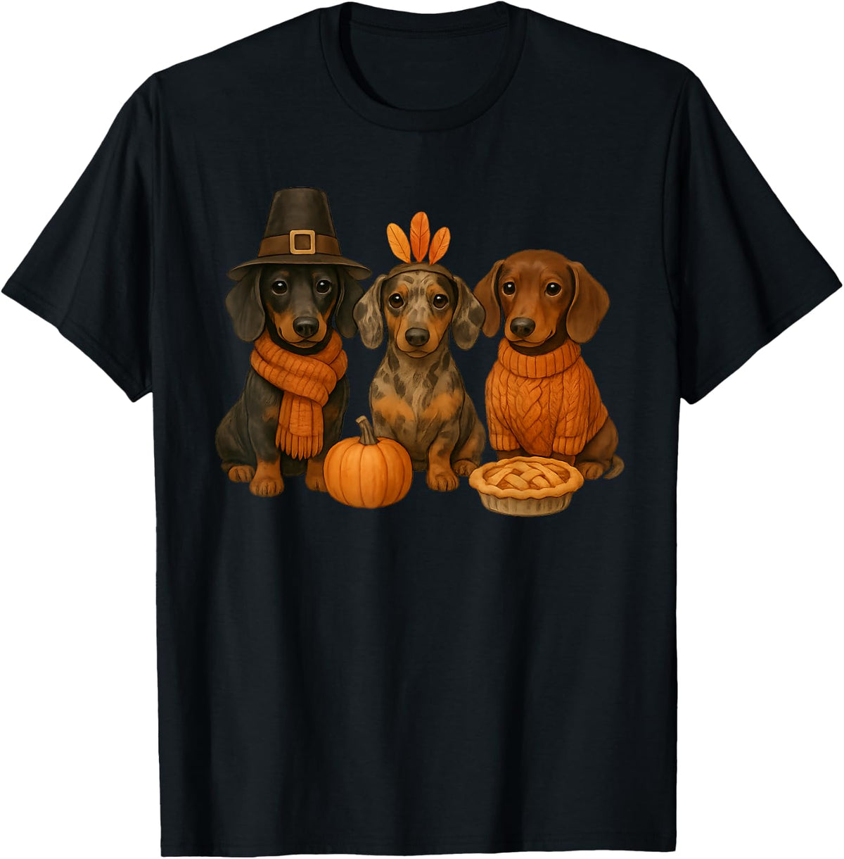 Dachshund Thanksgiving Wiener Dog Pumpkin Weenie Applepie T-Shirt - Black