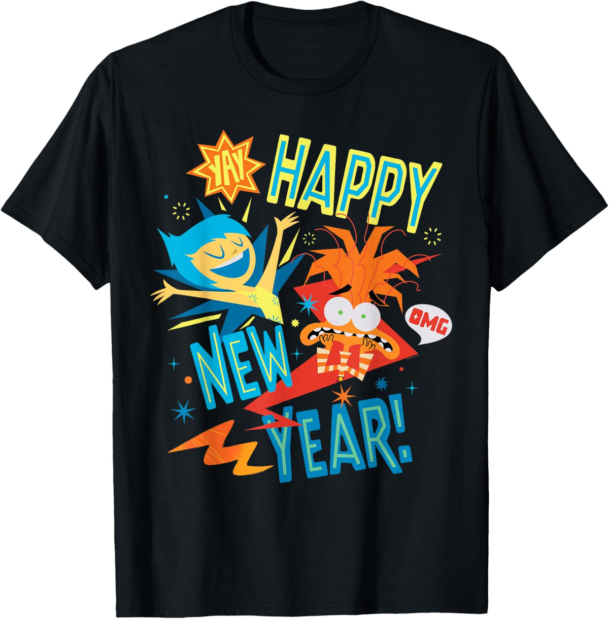 Disney and Pixar’s Inside Out 2 Joy & Anxiety Happy New Year T-Shirt - Black
