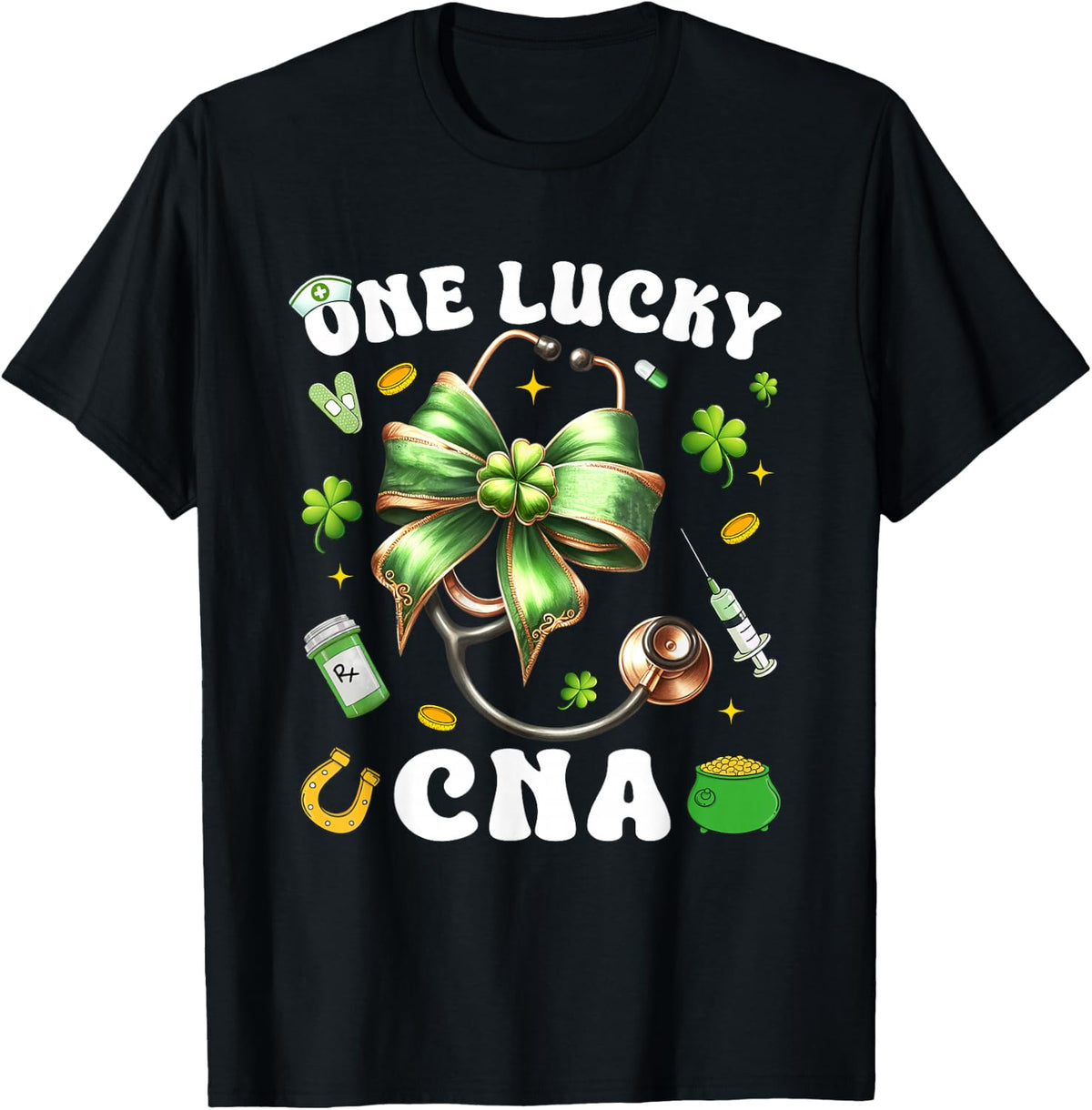 One Lucky CNA St. Patrick’s Day Certified Nursing T-Shirt - Black