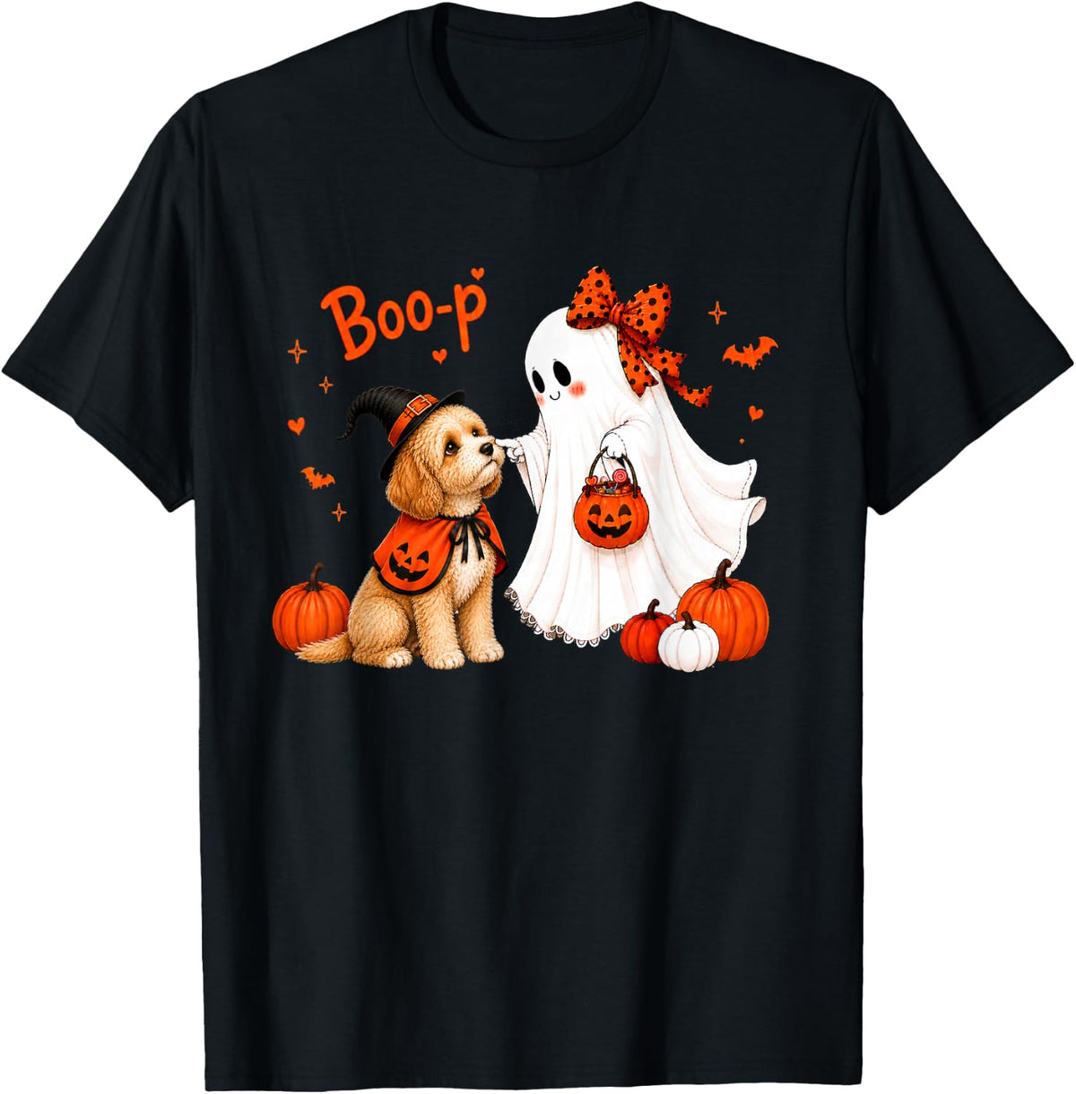 Cavapoo Boo Boo-p Ghost Nose Boop Halloween Dog Lover T-Shirt - Black