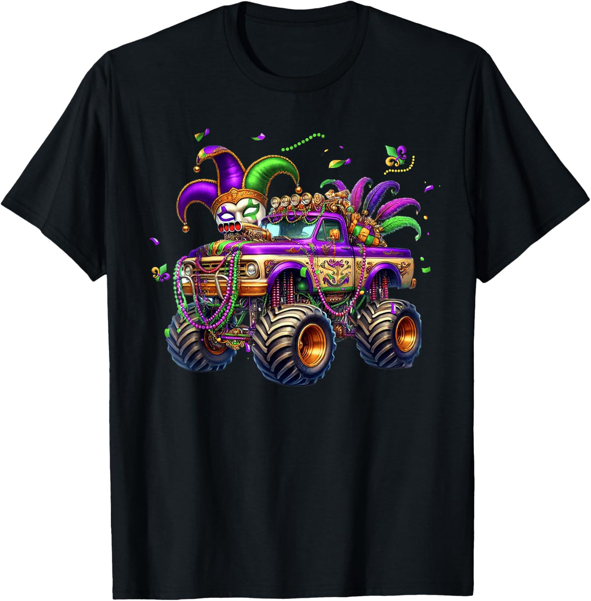Mardi Gras Monster Truck Kids Toddlers New Orleans Festival T-Shirt - Black