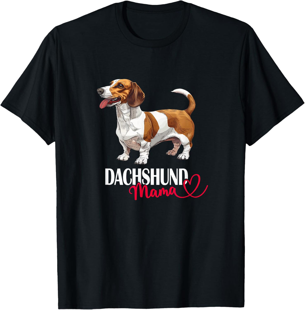 Womens Girls Funny Brown Piebald Dachshund Mama Mom Lover T-Shirt - Black