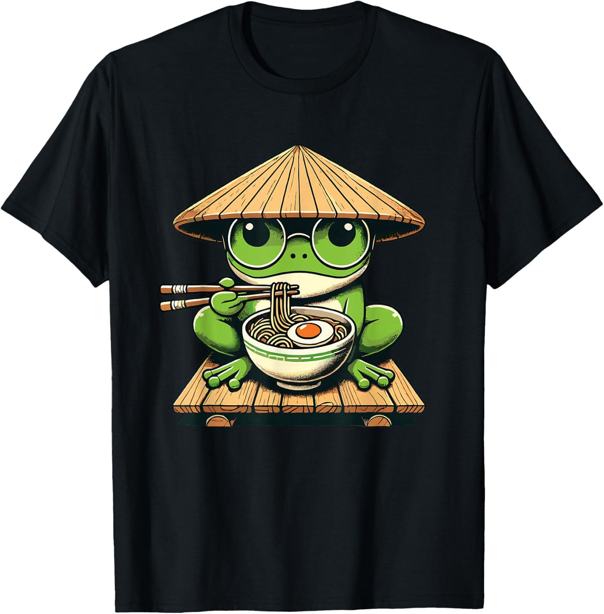 Frog Eating Ramen Noodles, Japanese Kawaii & Anime Lovers T-Shirt - Black
