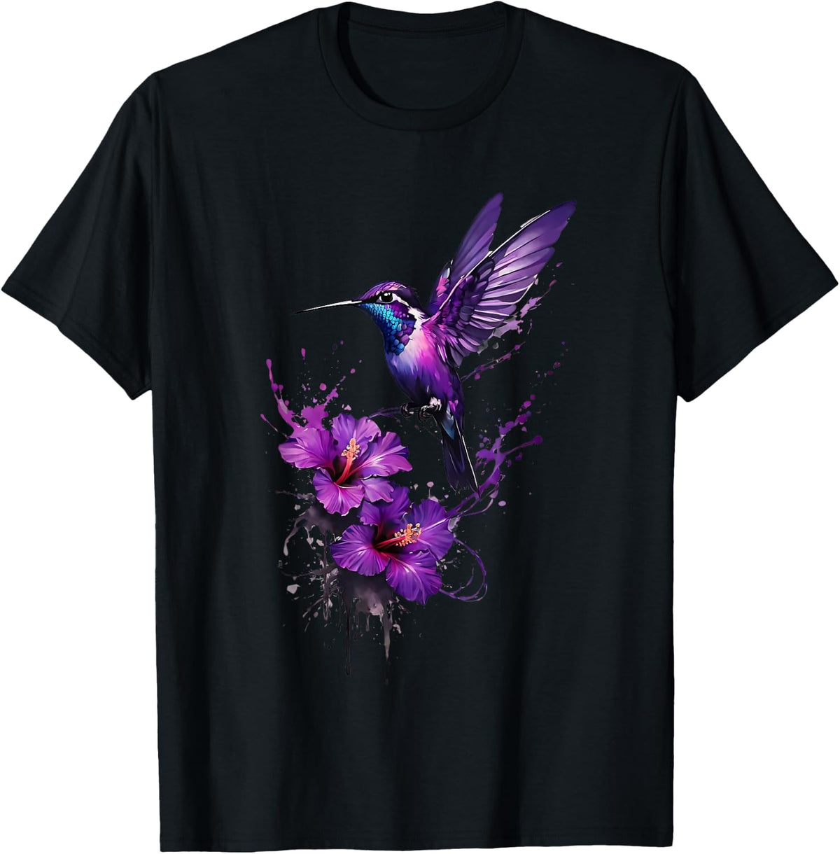 alzheimer's awareness art hummingbird purple ribbon T-Shirt - Black