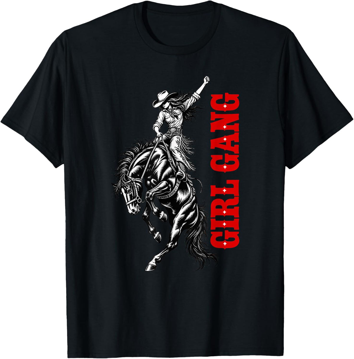 Girl Gang Cowgirl Rodeo Bucking Horse Western Riding T-Shirt - Black