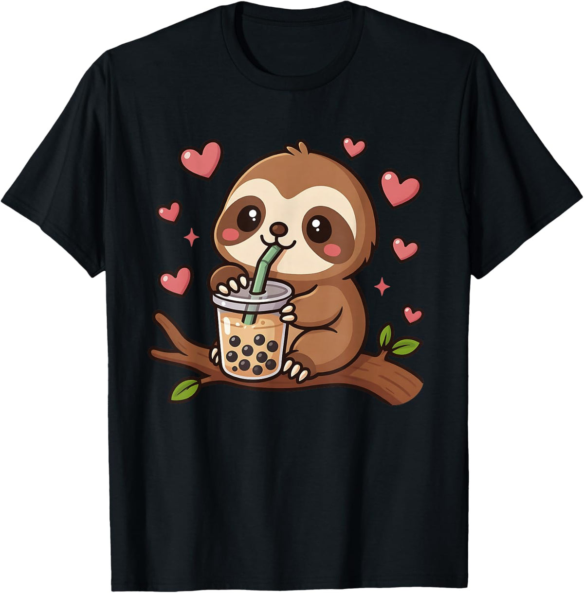 Cute Sloth Boba Tea Bubble Tea Anime Kawaii Neko Gift Idea T-Shirt - Black