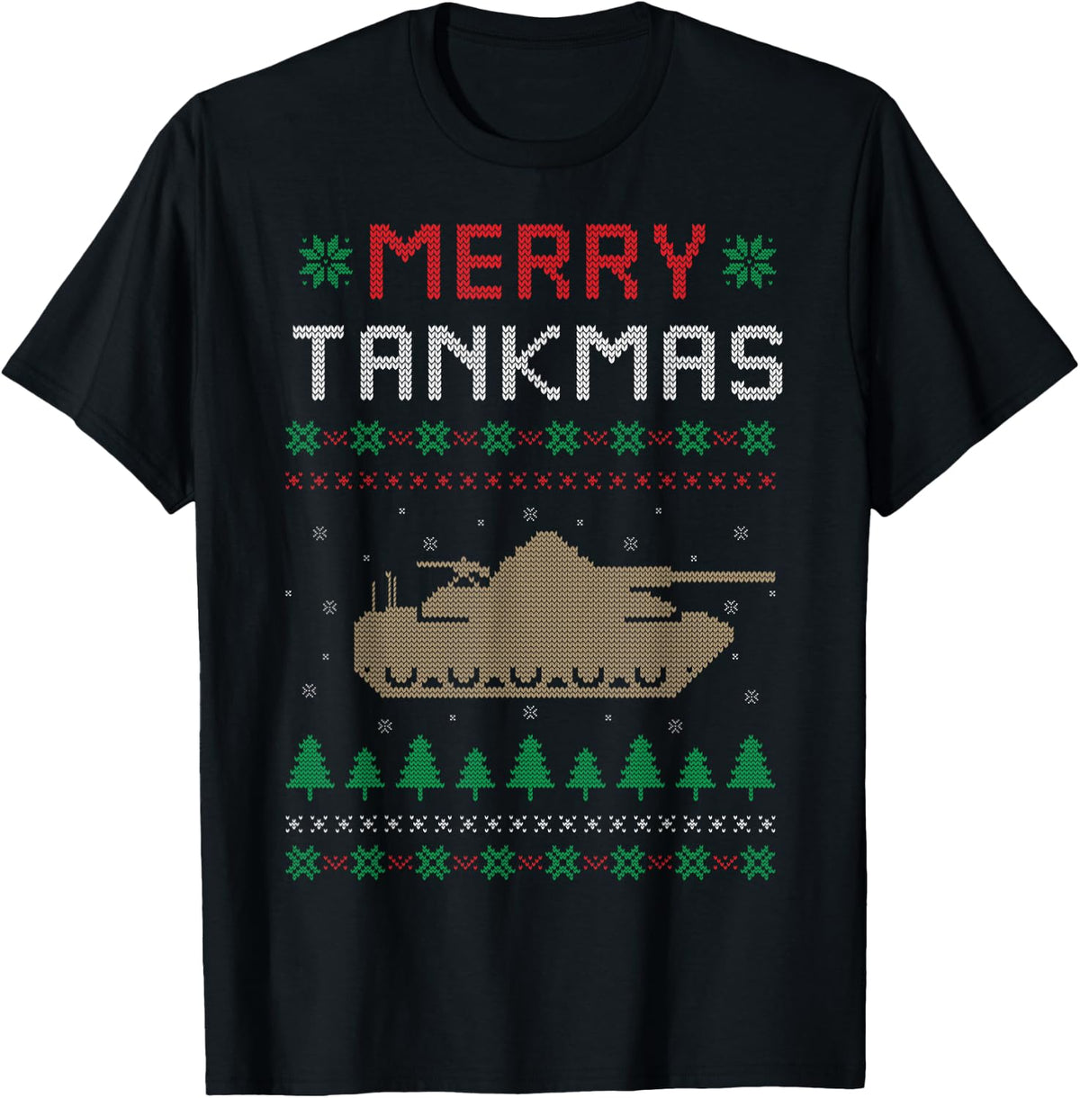 Merry Tankmas Battle Tank War Tank Ugly Christmas Sweater T-Shirt - Black