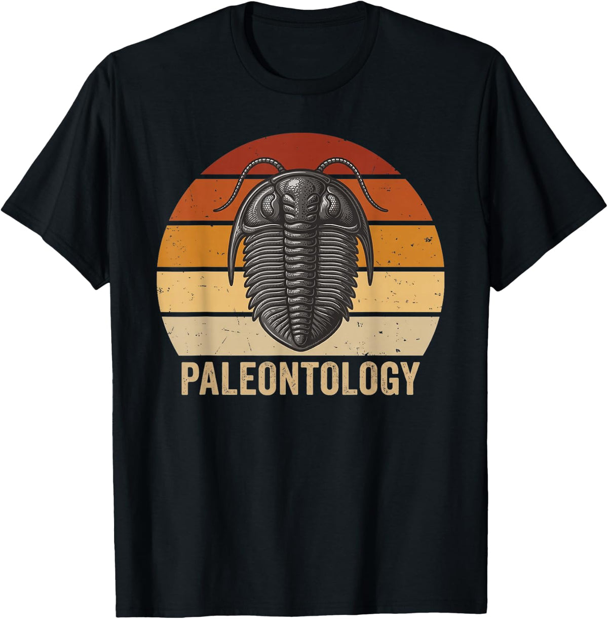 Dinosaur Fossil Paleontology Trilobite Retro Sunset Graphic T-Shirt - Black