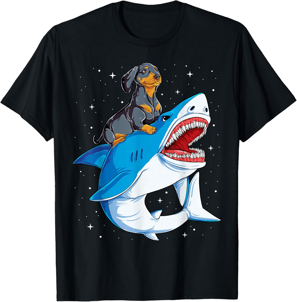 Dachshund Shark Kids Boys Men Space Galaxy Jawsome Gifts T-Shirt - Black