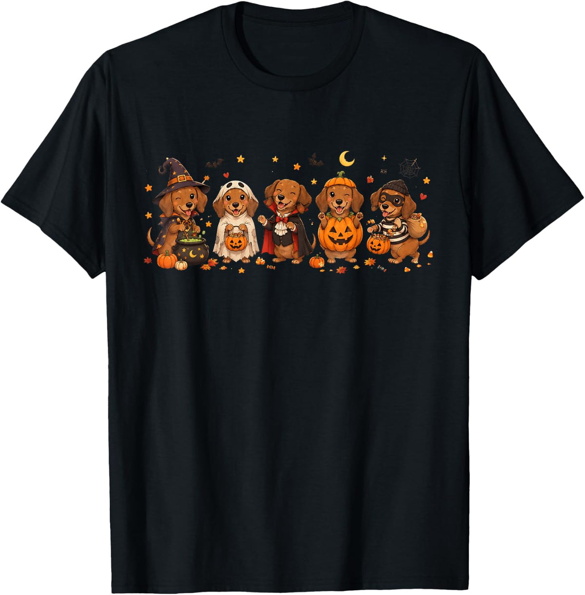 Funny Dachshund Halloween Costume Dogs Spooky Season T-Shirt - Black