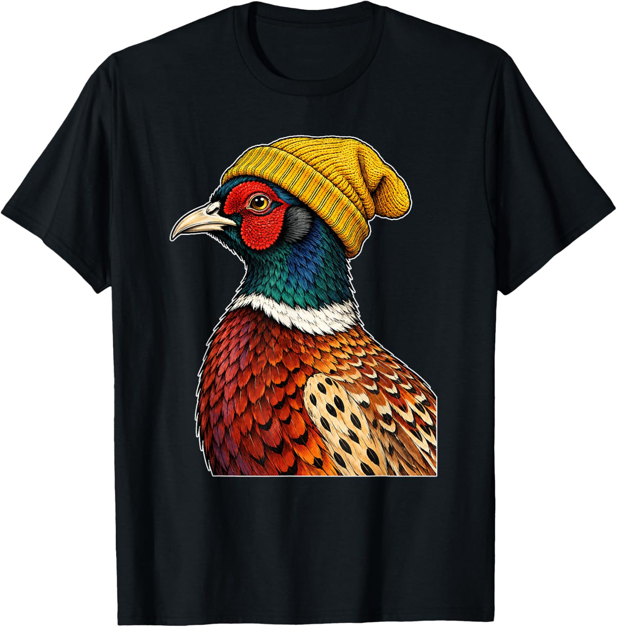 Cute Pheasant Wearing Beanie Hat Winter Hunting T-Shirt - Black