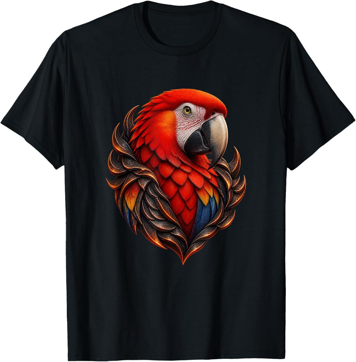 Macaw with Orange Layered Scales T-Shirt - Black