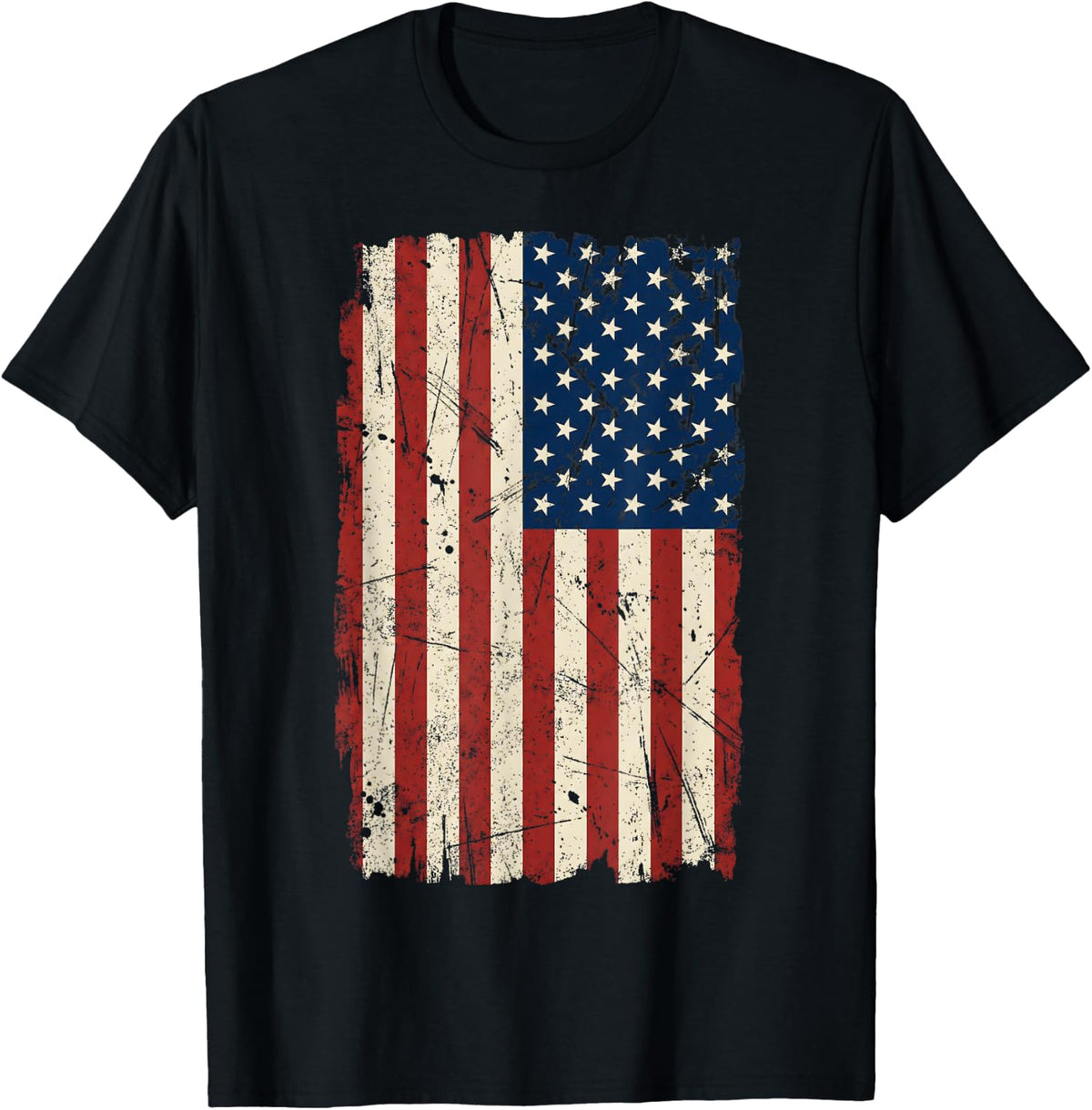 Distressed Vintage American Flag Vertical Patriotic T-Shirt - Black