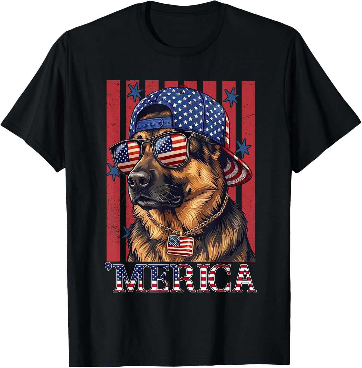 German Shepherd Dog 250th America Patriotic USA 4th of July T-Shirt - Black